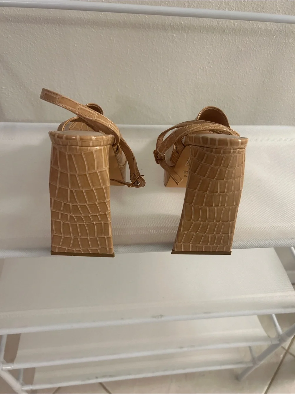 Forever 21 Tan Croc-Embossed Platform Sandals with Ankle Strap